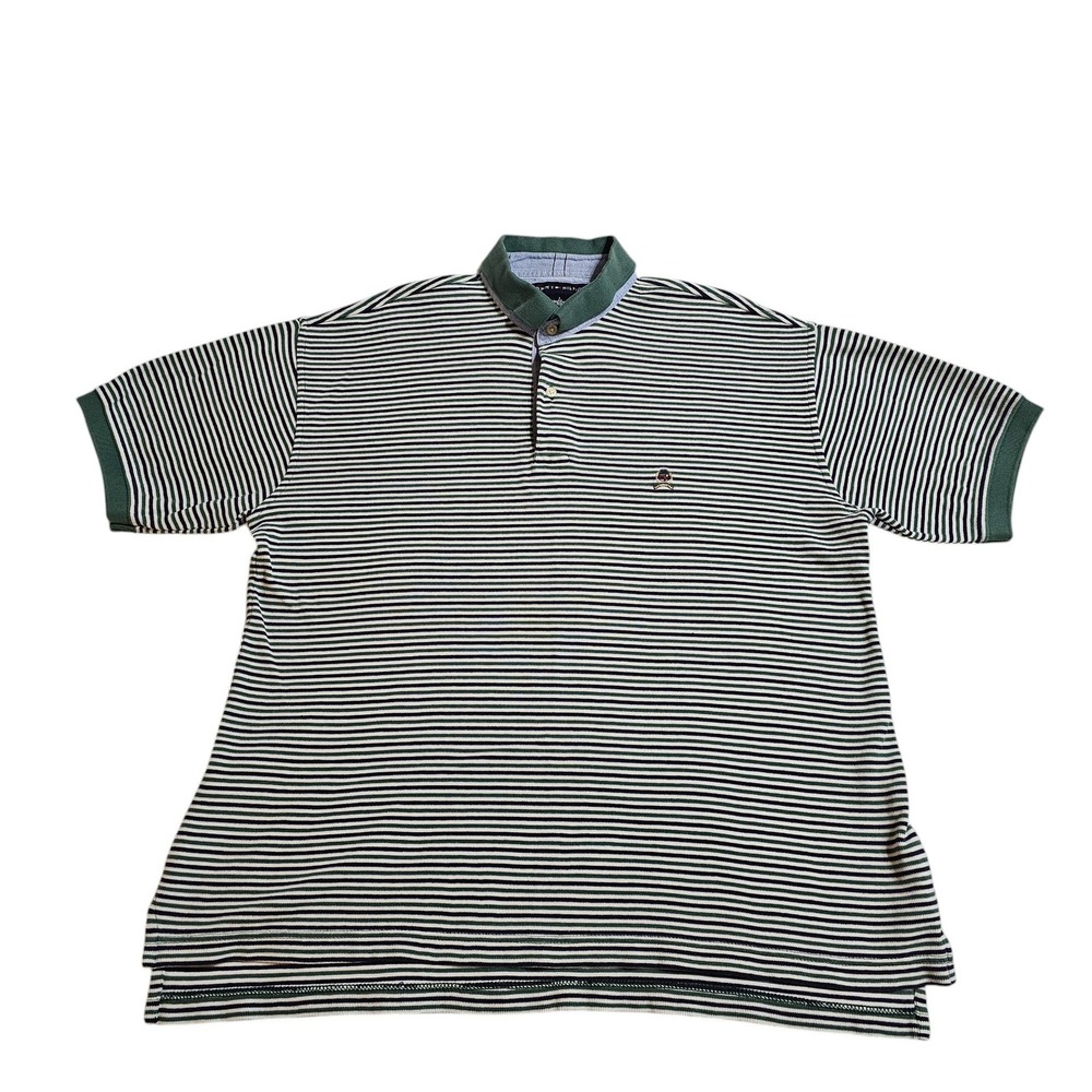 VTG Tommy Hilfiger Striped Polo Shirt Large Short Sleeve Golf Casual Classic Y2K